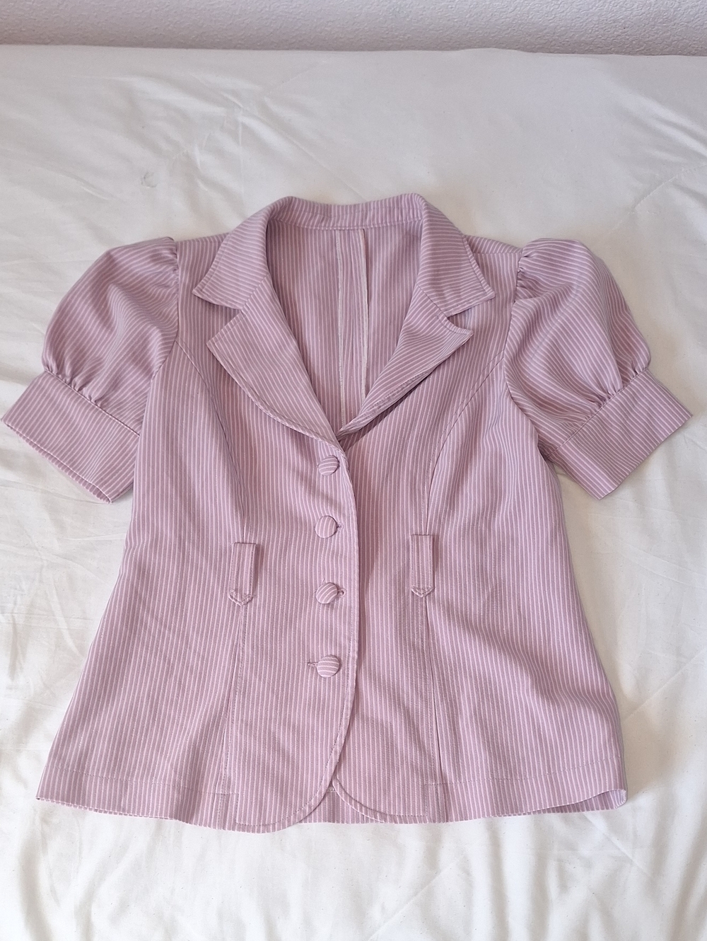 Pink And Purple Whimsy Blazer With Puff Sleeves